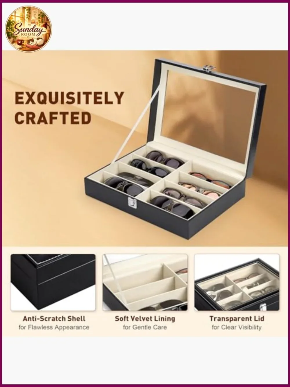 Leather Multi Sunglasses Organizer - 8 Slot Eyeglass Case